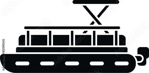 Pontoon boat, featuring an outboard motor, for water recreation and transport