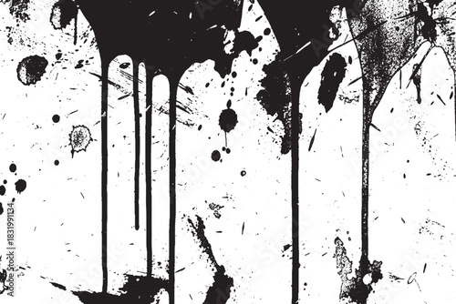 Extreme Black Grunge Dripping Paint and Chaotic Splatter Background