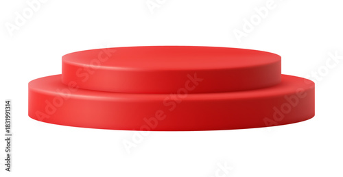 Empty red podium pedestal stand minimal wall scene. Vector isolated stage for product display presentation, cosmetic display mockup, showcase, media banner. Chinese new year decorations