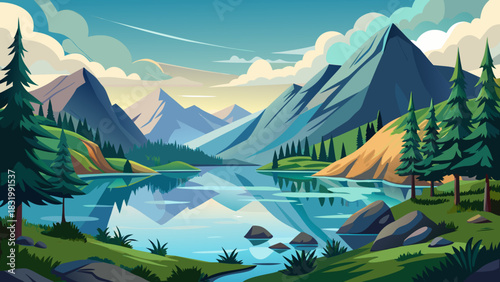 A tranquil mountain lake in South Dakota surrounded by rolling hills and scattered trees, reflecting soft daylight on calm water for a peaceful outdoor nature scene.