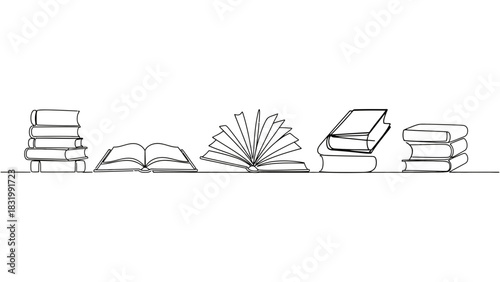 Continuous line drawing of books vector education concept art