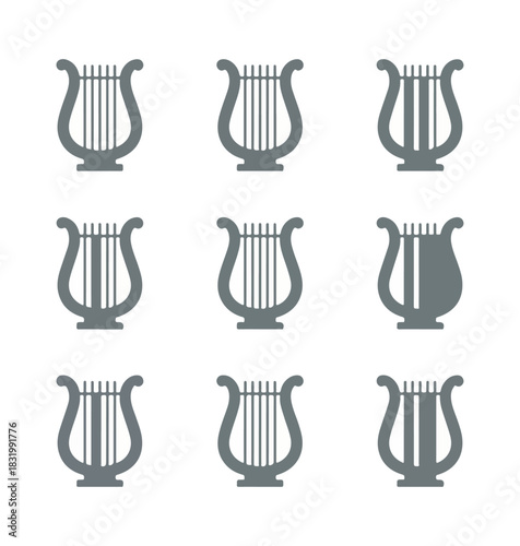 Stylized lyre instrument grouping in minimalist design