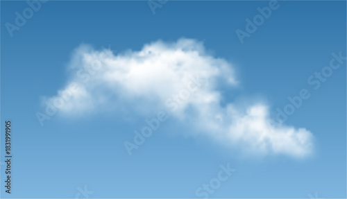 Sky with clouds or smog, fluffy shape of vapor. Vector in realistic style, cloudscape or foggy decoration for landscape. Soft and dreamy texture for scene, fog or mist at nature in summer