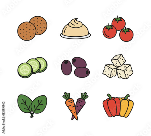 Vegetable and food icon set design elements