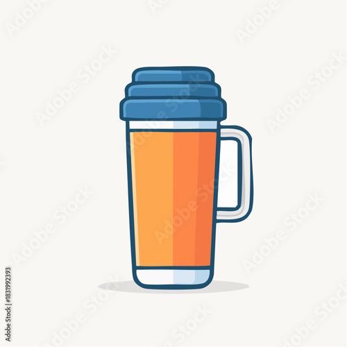 Orange And Blue Insulated Thermos Flask With A Handle On A White Background Flat Design Vector Illustration
