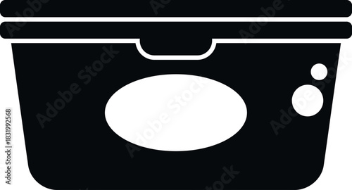 Black silhouette of a rectangular food storage container with a label area and lid