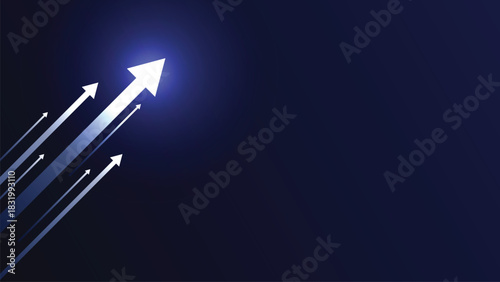 Business arrow up growth investment technology on dark blue background. Vector
