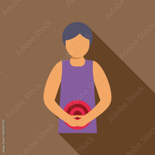 Flat icon illustration of a person suffering from abdominal discomfort