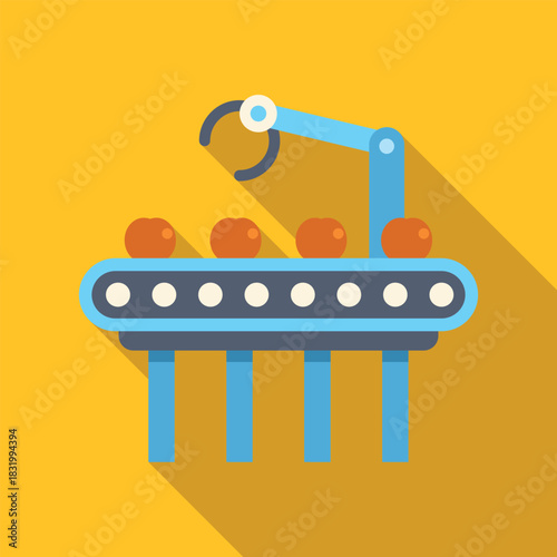 Robotic arm automating fruit sorting process on an industrial conveyor belt