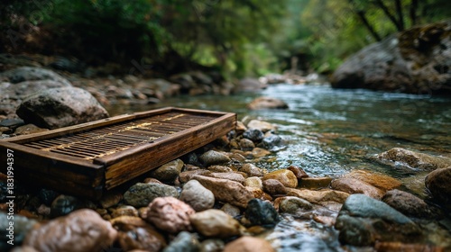 Vintage Wooden Sluice Box Beside River