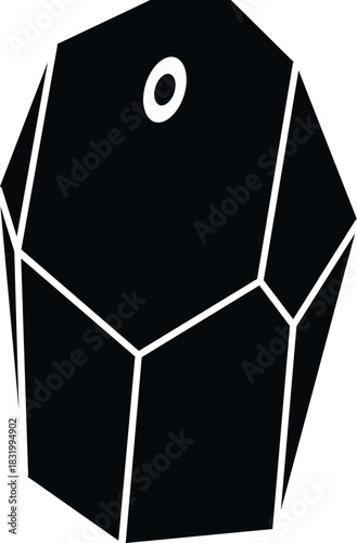 Faceted black crystal gemstone amulet outline icon on a white background
