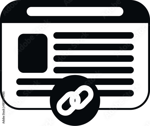 Webpage icon featuring content layout and an embedded chain link