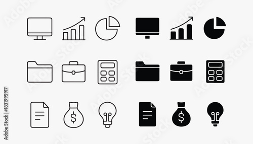 Business Finance and Accounting Icons Set in Linear and Solid Styles