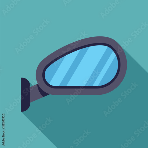 Car side view mirror with reflection showing essential driving equipment