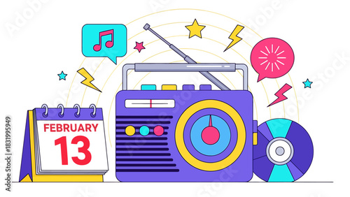 Retro radio with calendar and cd for world radio day celebration