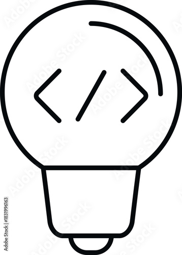 Light bulb with a code snippet symbol inside representing programming concepts