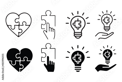 Creative Thinking Solution Ideas with Puzzle Elements as Icons for Business