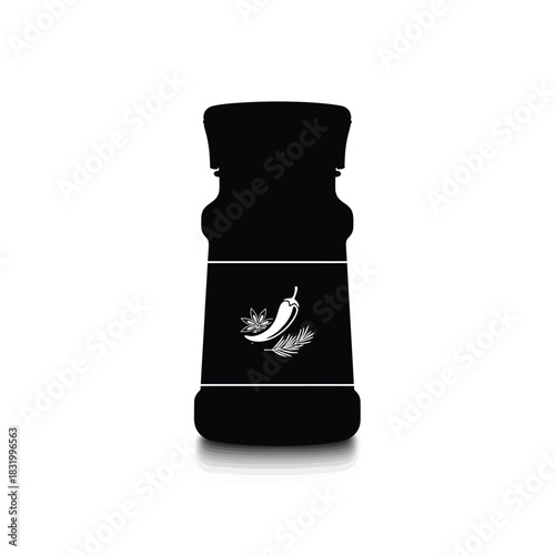 Black Silhouette of Spice Grinder with Chili Pepper Icon