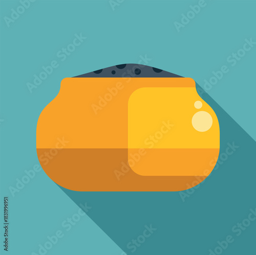Gold pot full of coins representing wealth and earning treasure, long shadow flat design