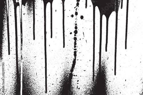 Black Ink Drips and Heavy Splatter Grunge Texture Overlay