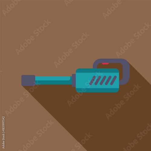 Leaf blower with a long shadow in a flat design style, representing garden work