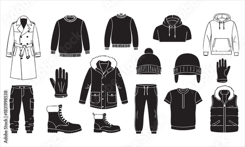 set of clothes icon silhouettes.