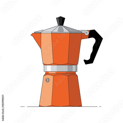 Illustrative depiction of an orange moka pot against a clean white background showcasing simple