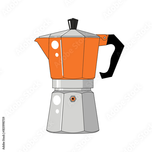 Classic moka pot illustration evoking a sense of traditional italian coffee brewing method