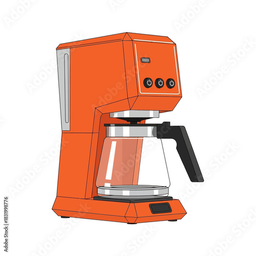 Orange coffee maker with glass carafe on a white background presenting kitchen appliances