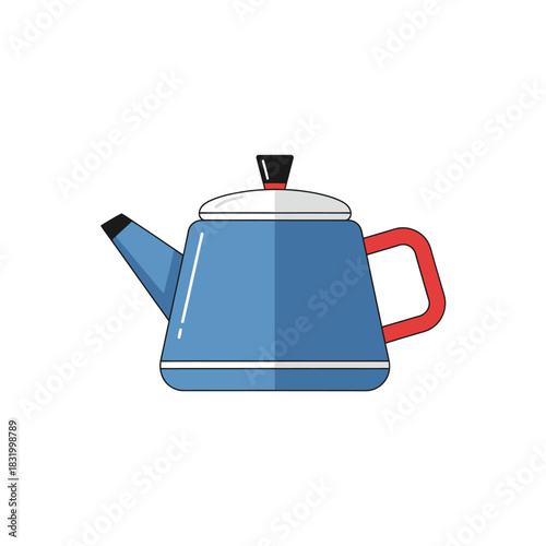 Stylized blue teapot illustration with clean lines and bold color accents adds charm for