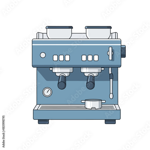Stylized dual spout espresso machine illustration on white a vibrant kitchen appliance