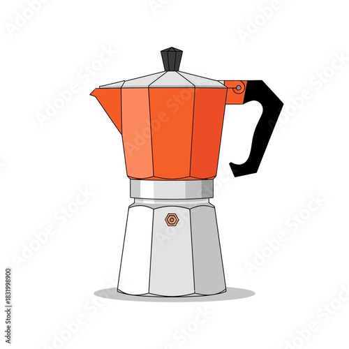 Stylish orange moka pot illustration for a classic coffee brewing experience with a simple design