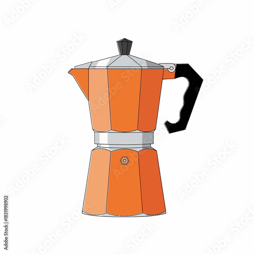 Stylized vector illustration showcasing a bright orange moka pot for brewing coffee