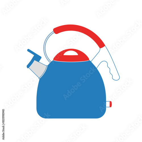 A stylized illustration of a kettle featuring bold color contrasts and a simplistic design
