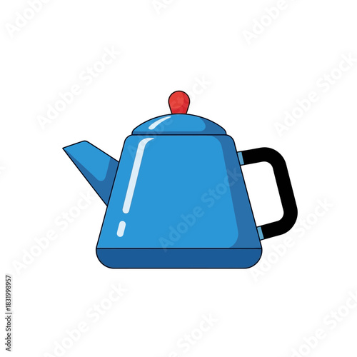 A charming blue teapot illustration with a red knob isolated on a clean white canvas