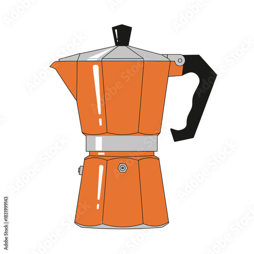 Detailed illustration featuring an orange moka pot used for making espresso coffee at home