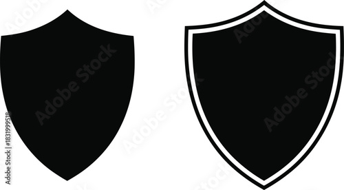 Two black shield icons, solid and outlined, symbolizing protection