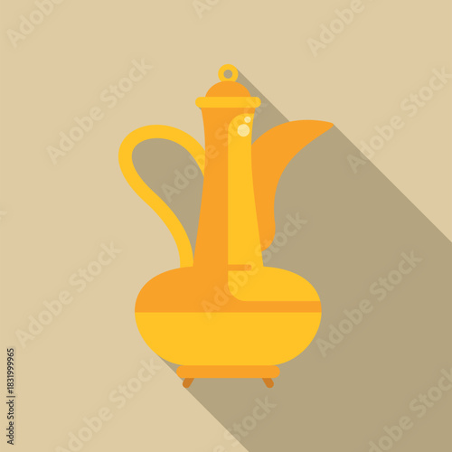 Golden arabic dallah coffee pot illustrating traditional middle eastern culture with a long shadow
