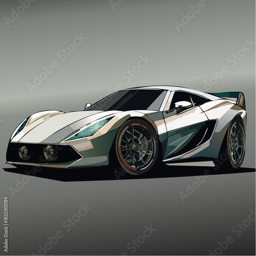 Sleek White Sports Car with Aerodynamic Design and Racing Features.