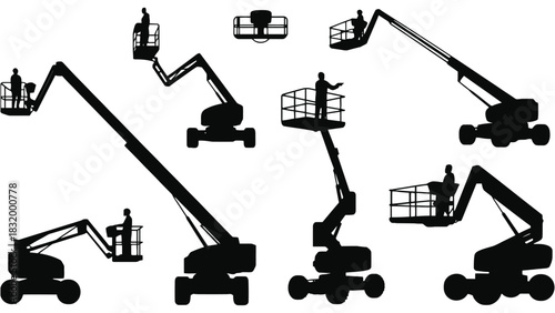 Aerial lift platform silhouette construction equipment vector