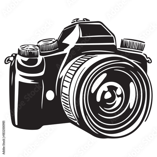 Camera with full black silhouette on white background