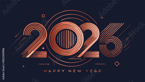 Modern 2026 New Year Greeting Card with Abstract Copper Design