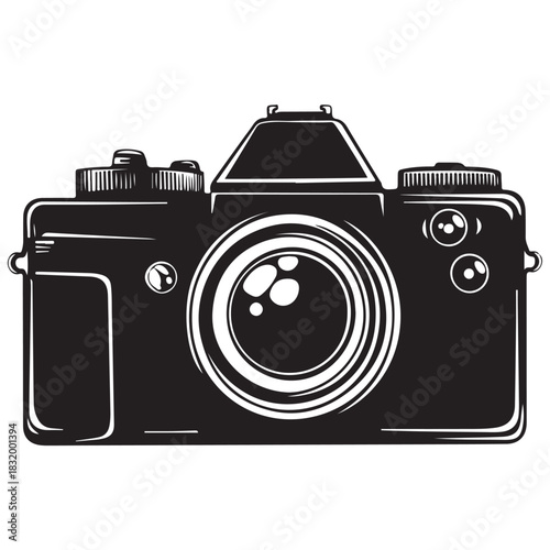 Camera with full black silhouette on white background