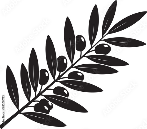 Black olive branch with leaves vector illustration graphic
