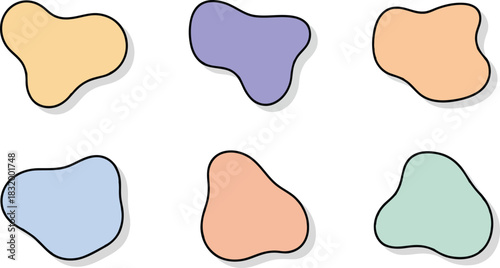 Abstract organic blob shapes in pastel colors with soft shadows