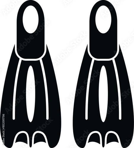 Pair of flippers in black and white, essential equipment for underwater sports