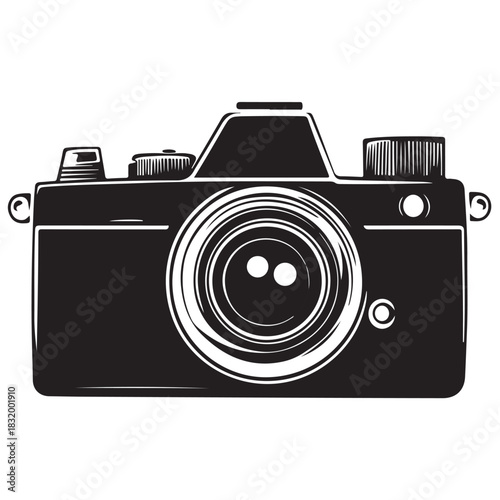 Camera with full black silhouette on white background