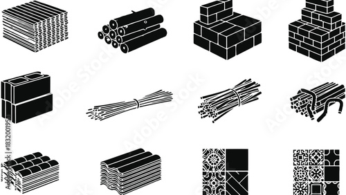 Construction materials vector set building supplies and tools