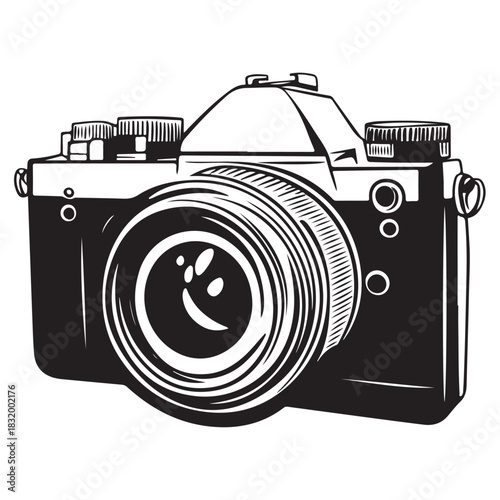 Camera with full black silhouette on white background