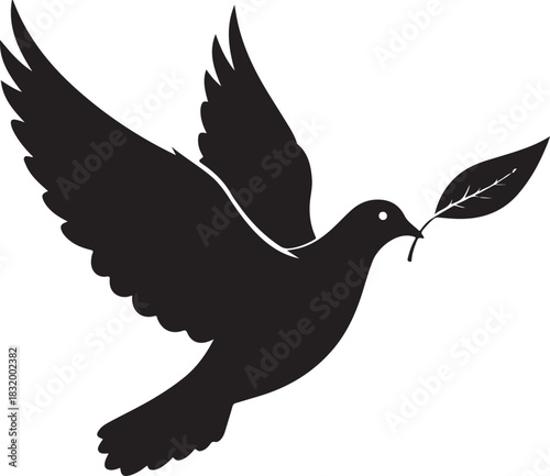 Dove flying with olive branch peace and hope illustration
